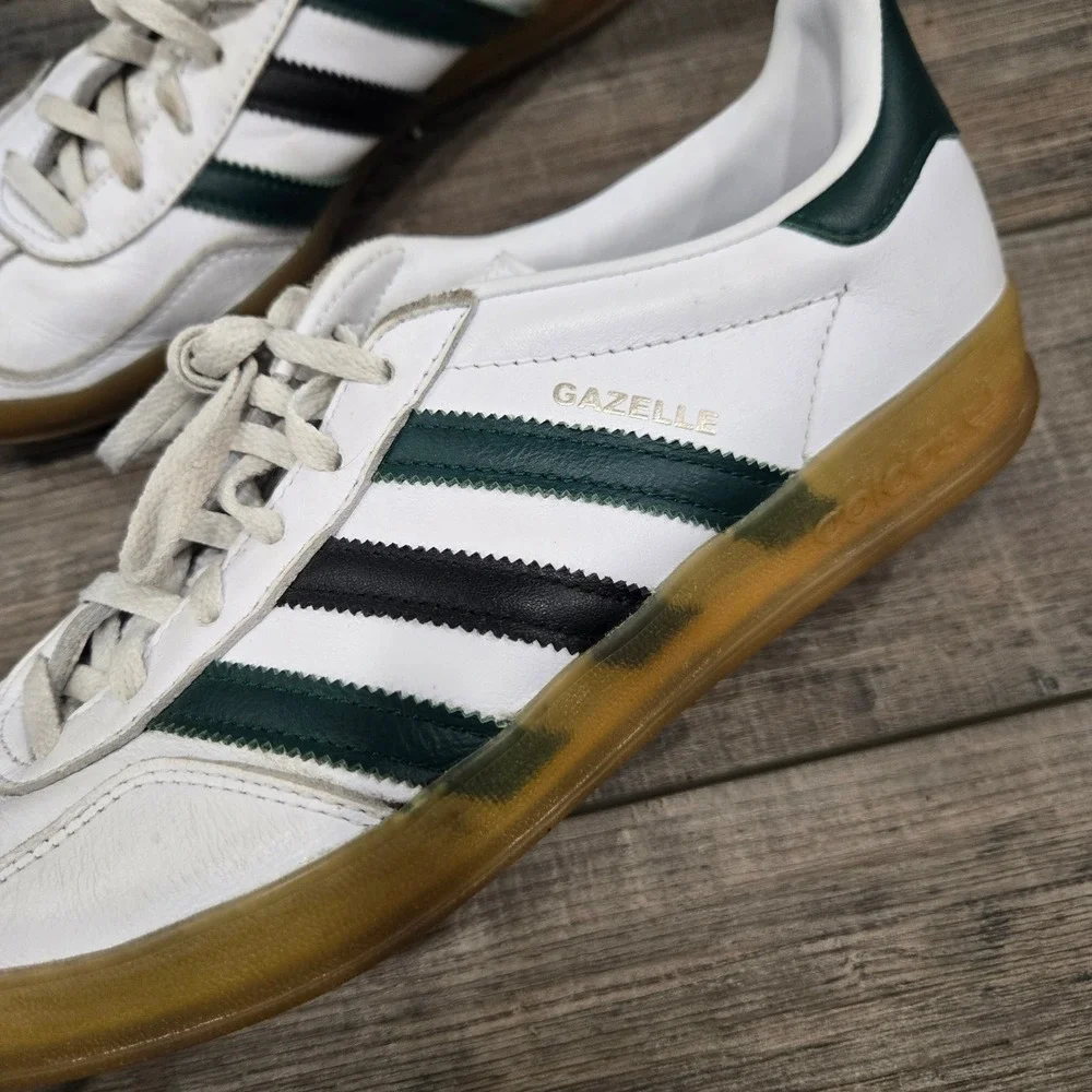 Adidas Gazelle White Green Black Gum Sole Leather Sneakers IE2957 Womens 8.5